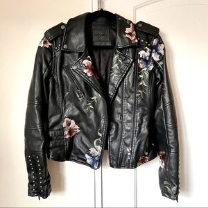 Blank Black Floral leather jacket